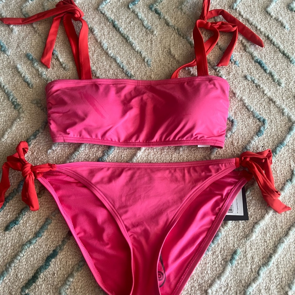Kate Spade Vibrant Pink Bikini Top with Red Bow